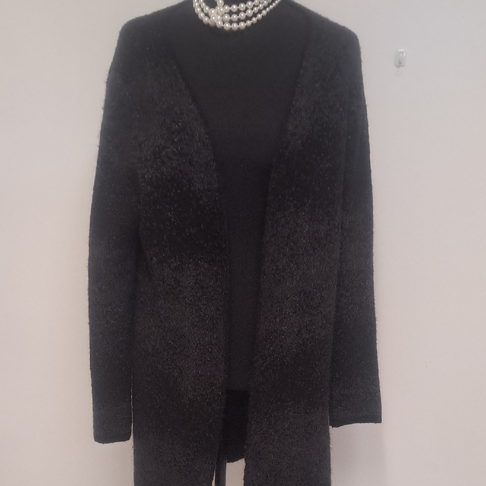 Apt. 9 Black Open-Front Fuzzy Cardigan